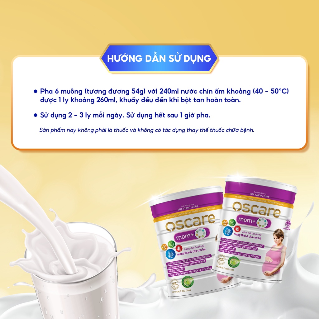 Sữa Bầu Tăng Cường Sức Đề Kháng, Bổ Sung Dinh Dưỡng Cho Mẹ Và Bé OSCARE Mom+ Hộp 900g