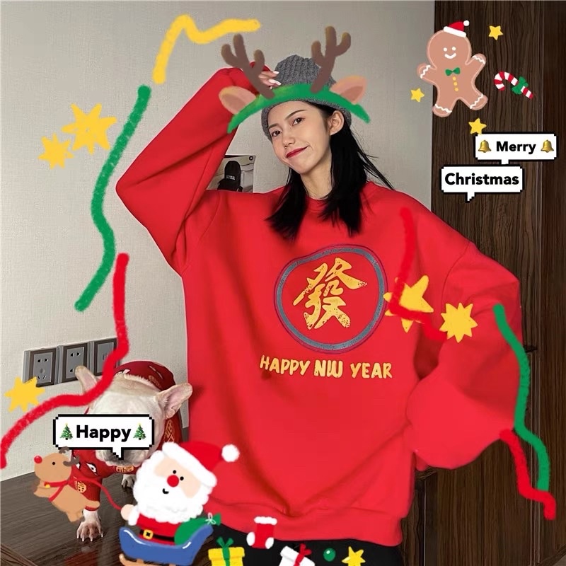 Áo Sweater Nỉ Bông Tay Dài Unisex Mẫu Tết HAPPY NEW YEAR