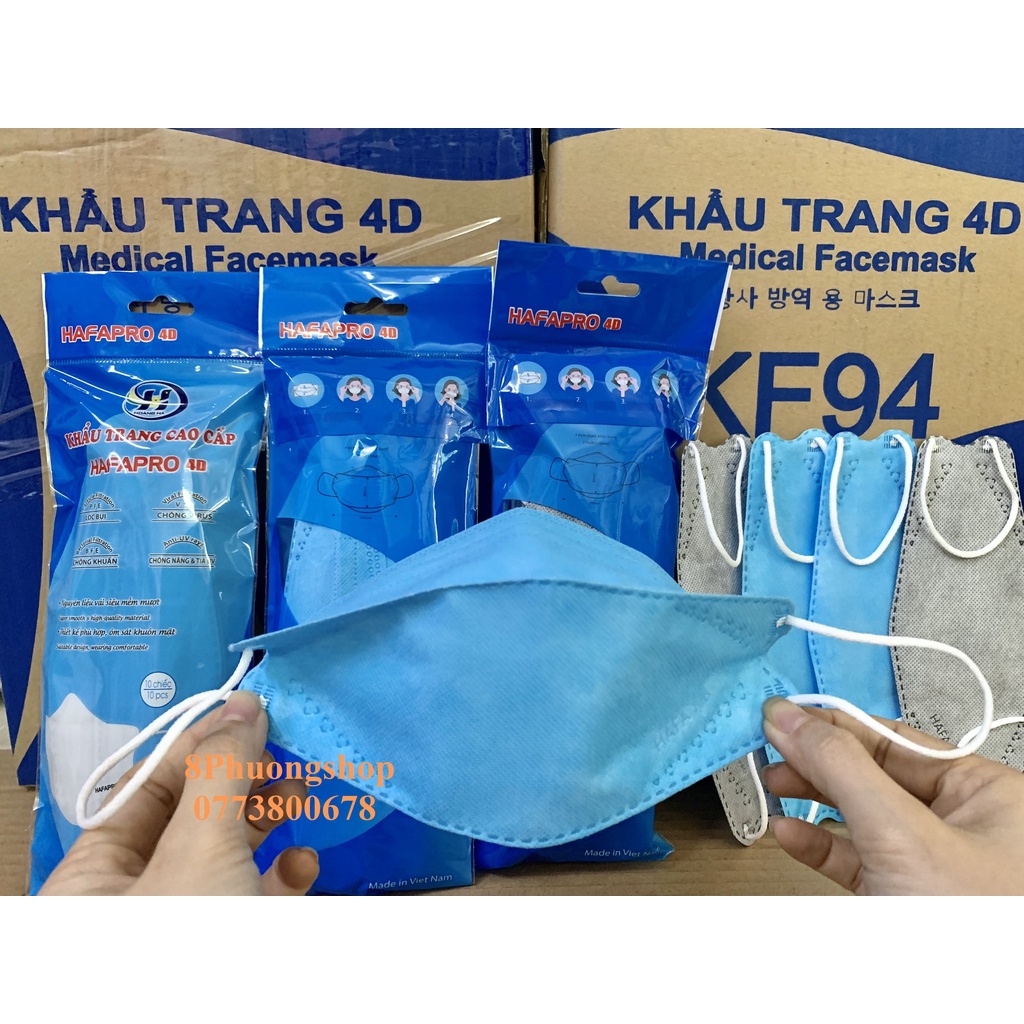 Khẩu trang KF94 Hafapro set 10 cái - Khẩu trang 4D Hafapro 4 lớp Kháng Khuẩn 10 cái/ túi