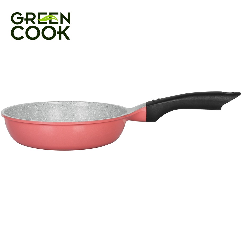 Chảo đúc chống dính men đá ceramic đáy từ 20 cm Green Cook GCP03-20IHP màu hồng công nghệ 7 lớp chống dính Hàn Quốc