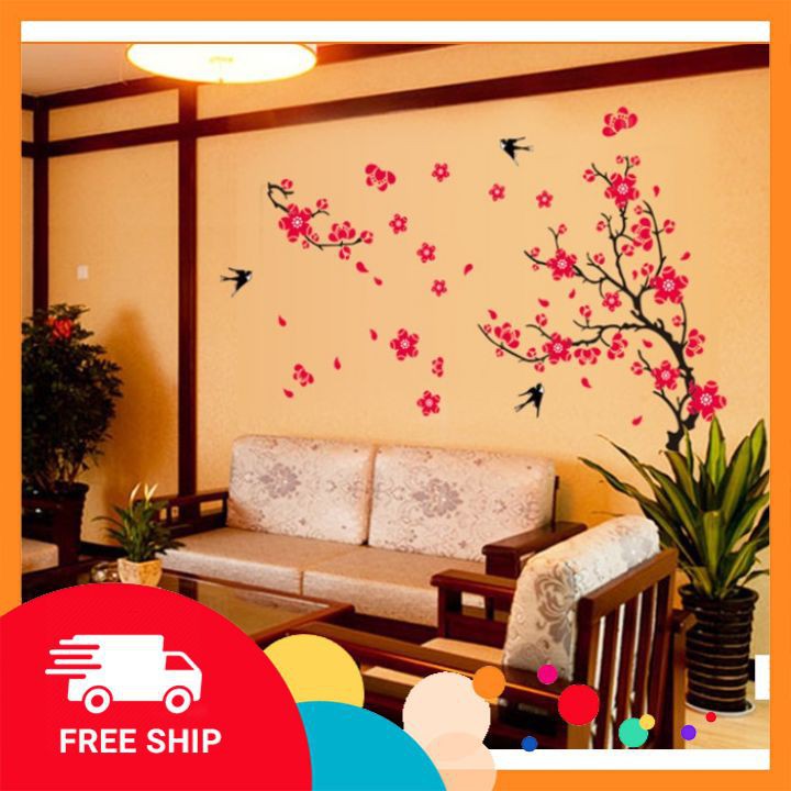 Decal dán tường ⚡️𝗙𝗥𝗘𝗘𝗦𝗛𝗜𝗣⚡️ Tranh dán tường chim én- chất PVC Vinyl chống nước- giúp căn hộ sinh động hơn