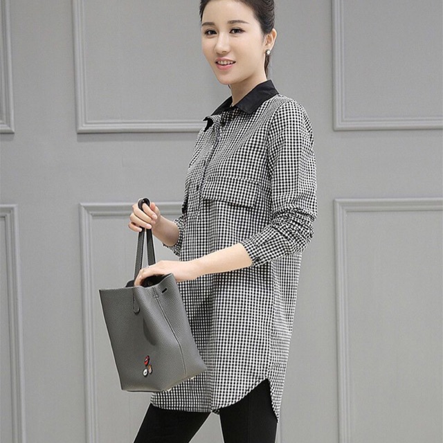 ÁO CARO CỔ SƠ MI ĐEN HN2577