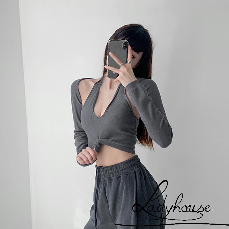 Áo hai dây dệt kim cổ chữ V màu sắc thời trang mùa hè quyến rũ cho nữ