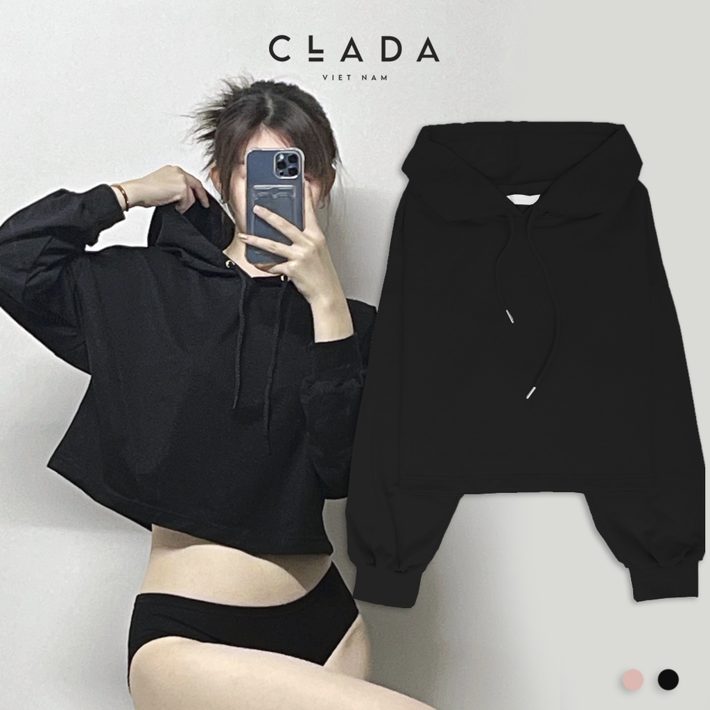 Áo hoodie nỉ có mũ dáng ngắn suông cho nữ | BigBuy360 - bigbuy360.vn