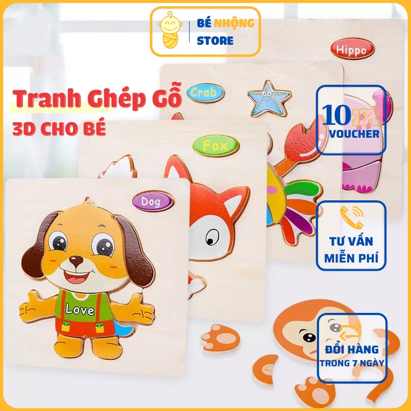 Tranh ghép gỗ 3d, tranh ghép nhiều hình ngộ nghĩnh giúp bé phát triển tư duy cho bé ( Được Chọn Mẫu)