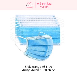 Khẩu trang y tế 4 lớp kháng khuẩn màu xanh chống dịch cực tốt, chống bụi mịn, chăm sóc sức khỏe