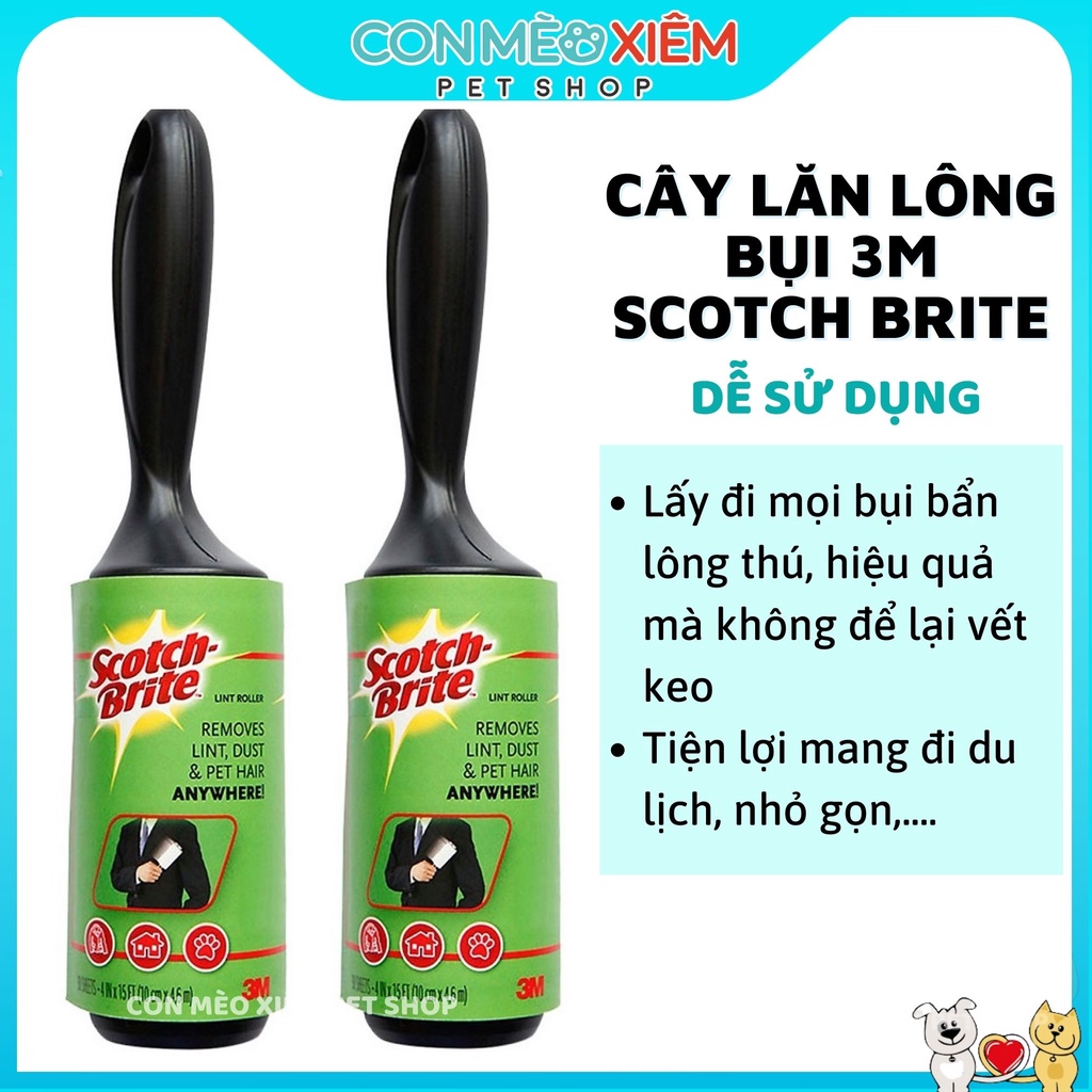 Lăn bụi quần áo 3M scotch brite cây lăn lông chó mèo, đồ dùng thú cưng Con Mèo Xiêm