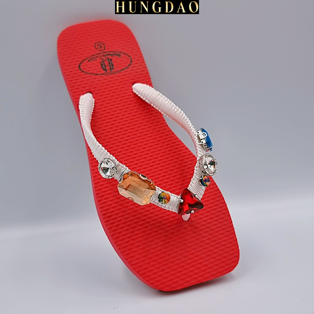 Dép đính đá nữ mũi vuông HD đính hạt đá xịn thời trang có đế chống trơn trượt đủ size nhiều màu