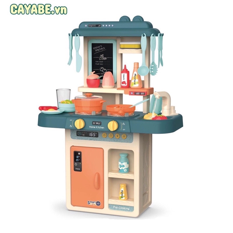 Bộ đồ chơi nhà bếp cỡ lớn có nhạc cao 63 cm cho bé học nấu nướng CAYABE màu hồng - xanh