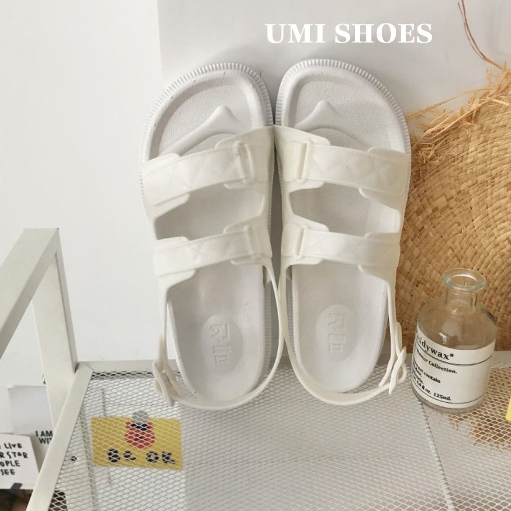 Sandal dẻo Ulzzang đi mưa nữ 2 quai ngang cao su 3 màu dễ phối đồ đen/trắng/kem đế bằng rửa nước xinh mẫu mới hot trend