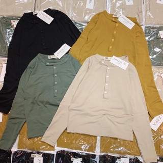 Áo cotton len cổ tàu cài khuy
