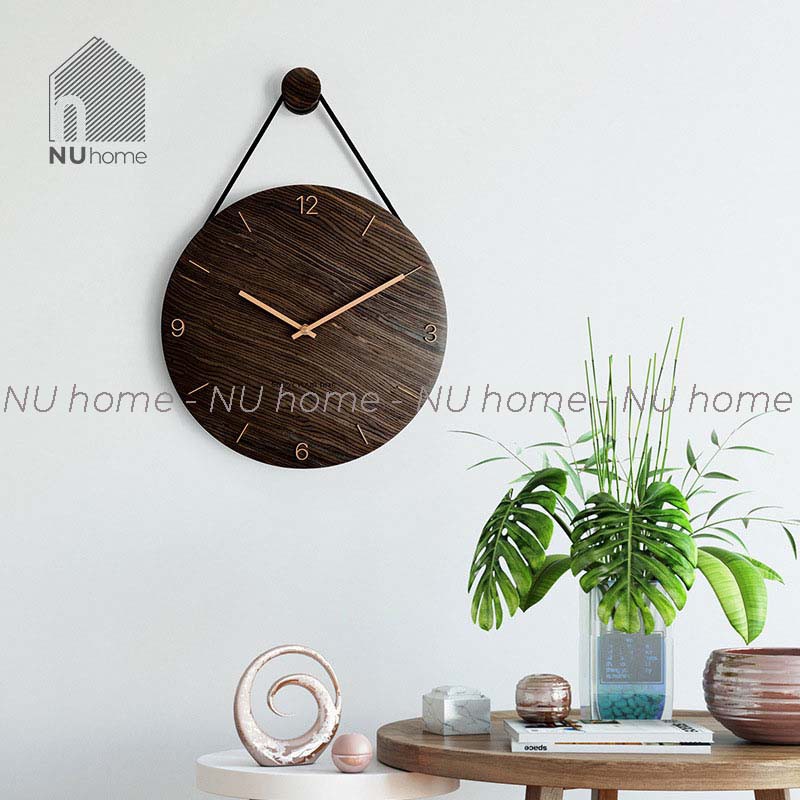 nuhome.vn | Đồng hồ gỗ treo trường phong cách tối giản FREESHIP màu nâu cổ điển đủ phụ kiện móc dây xem ảnh thực tế