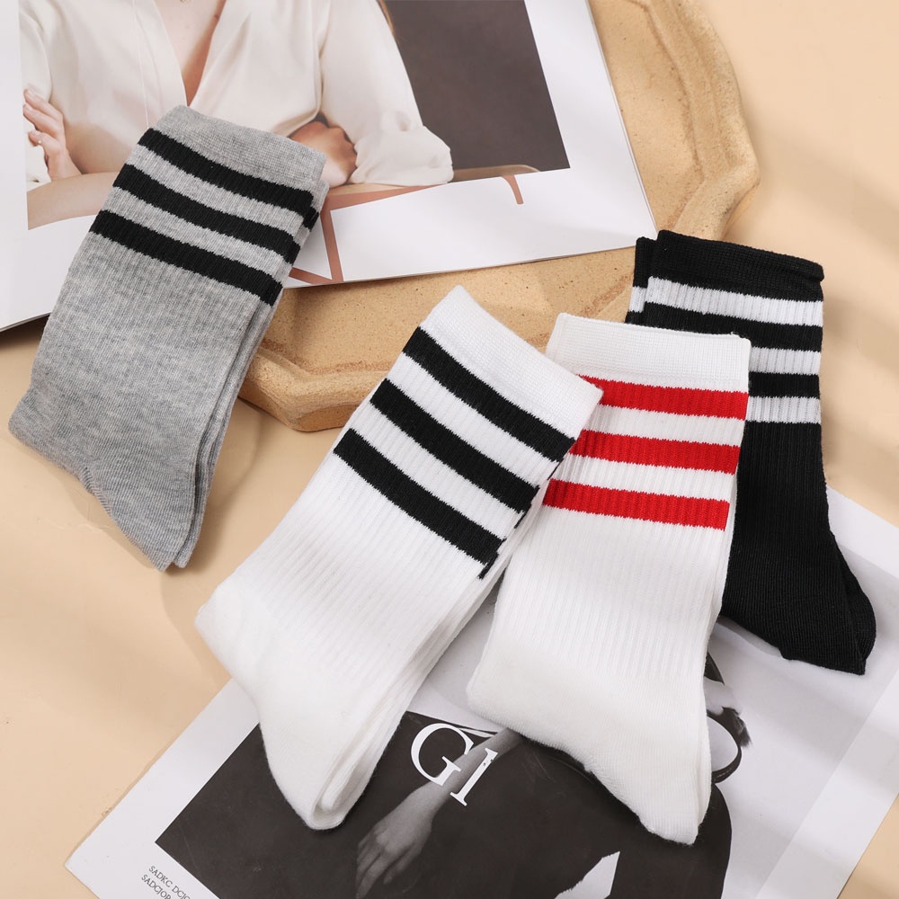 Vớ Thể Thao Cotton Dày Dặn Thoáng Khí Họa Tiết Kẻ Sọc Đơn Giản Thời Trang Thu Đông Phong Cách Nhật Bản Cho Nữ