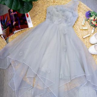 Đầm dự tiệc Voan chéo vai phối hoa