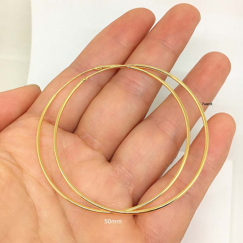 1 Đôi Bông Tai Tròn To Mạ Vàng 24K Kích Thước 25-50mm