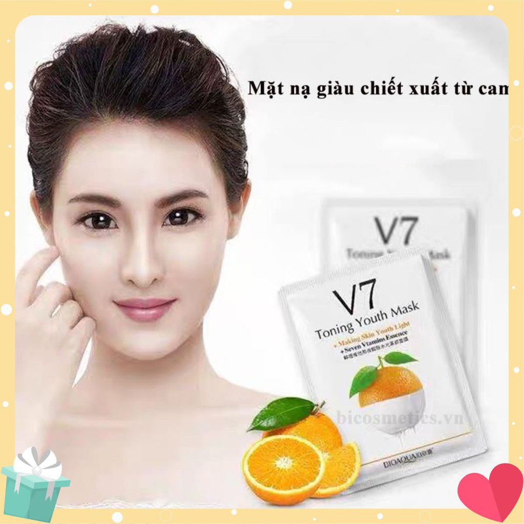 Mặt nạ trái cây giấy dưỡng da mụn cấp ẩm thải độc V7 Toning Youth Mask Bioaqua Hàn Quốc | Thế Giới Skin Care