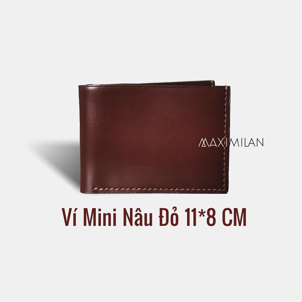 VÍ MINI NHỎ GỌN MỎNG NÂU ĐỎ - DA BÒ THẬT 100%