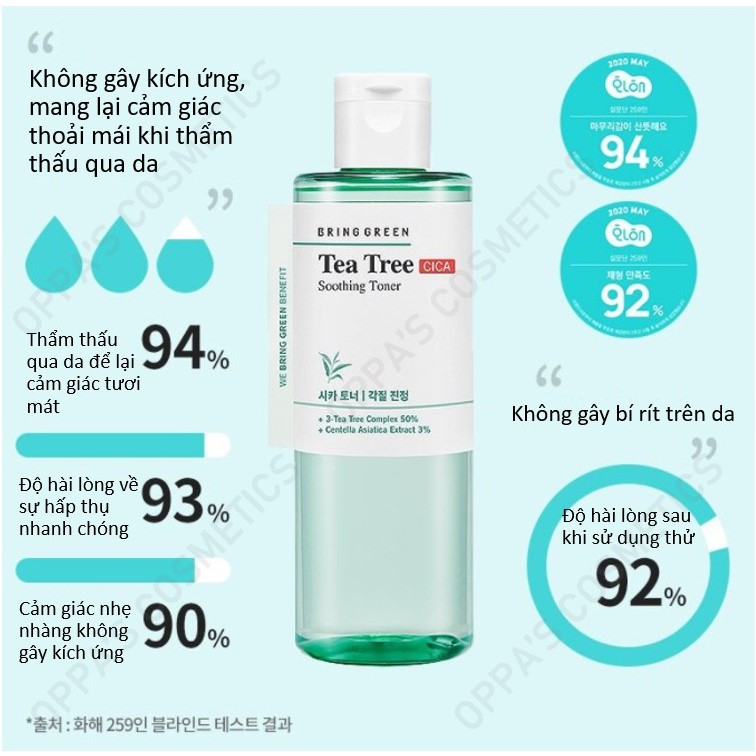 Nước hoa hồng BRING GREEN TEA TREE CICA SOOTHING TONER 250ml