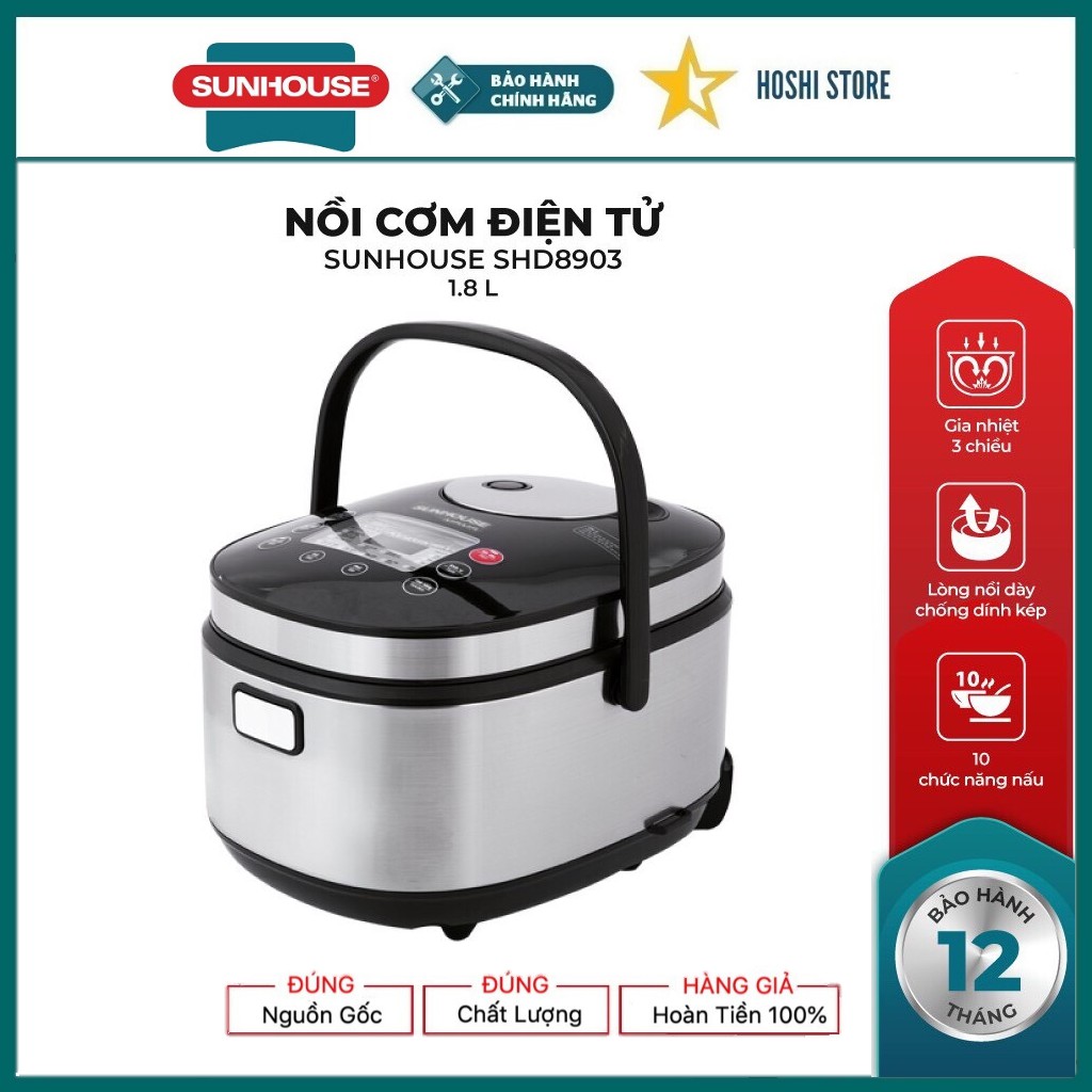 NỒI CƠM ĐIỆN TỬ 1.8L SUNHOUSE MAMA SHD8903,chống dính siêu bền bảng điều khiển tiếng việt dễ sử dụng, bảo hành 2 năm