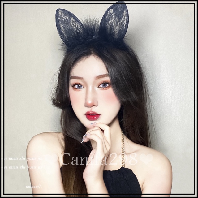 Bờm - Cài tóc tai thỏ lông pha ren 335