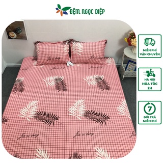 Bộ ga gối poly cotton Dương Xỉ Hồng đủ kích thước