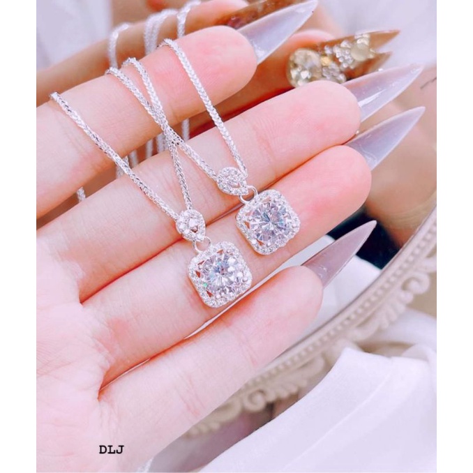 Dây chuyền bạc mặt vuông đính đá, Tiệm Bạc Mê Ly cam kết bạc chuẩn