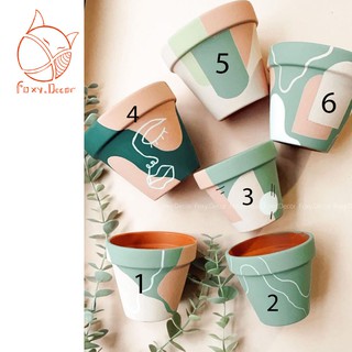 [HỎA TỐC🌵🌈Chậu đất nung vẽ nghệ thuật xanh mint pastel phối gam Vintage🌈🌵] - nhận vẽ theo yêu cầu (sỉ - lẻ)
