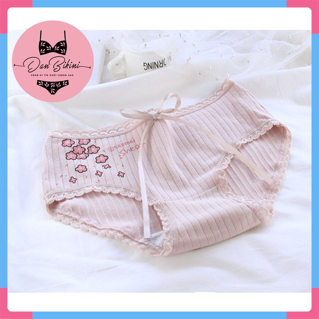 Quần Lót Nữ - Quần Lót Nữ Cotton gân tăm hoa anh đào dễ thương  điệu đà DAN STORE mẫu A004