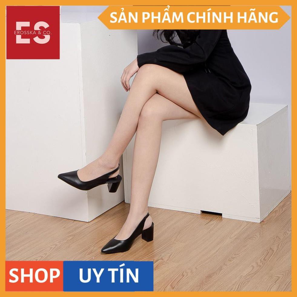 Giày cao gót Erosska thời trang mũi nhọn phối dây hở gót cao 5cm màu đen _EH015 | BigBuy360 - bigbuy360.vn