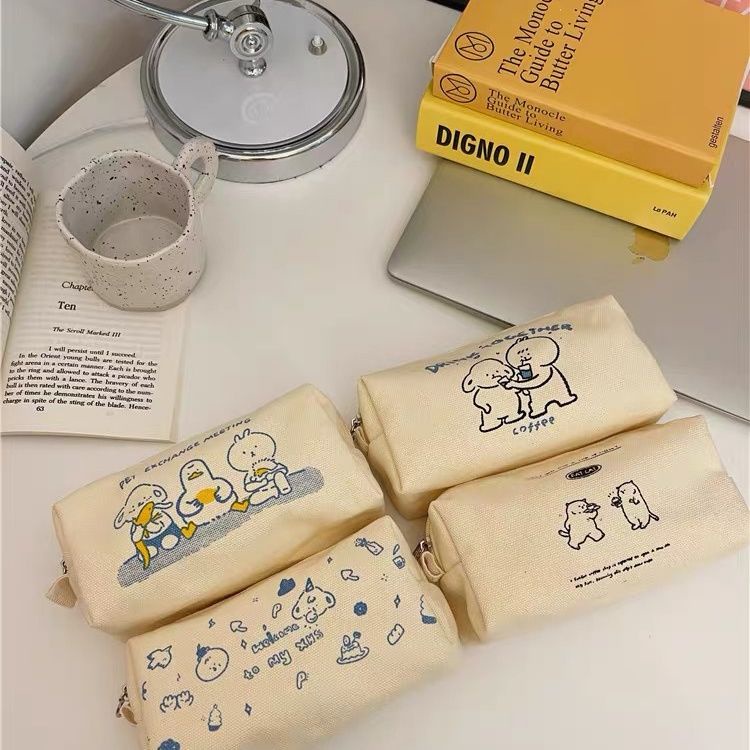 Túi Đựng Bút Bằng Vải Canvas Cỡ Lớn In Hình Hoạt Hình Dễ Thương