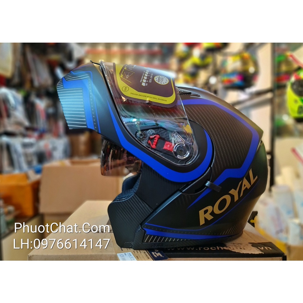 Mũ bảo hiểm Fullface 2 kính lật hàm M179 màu V4 đen xanh biển