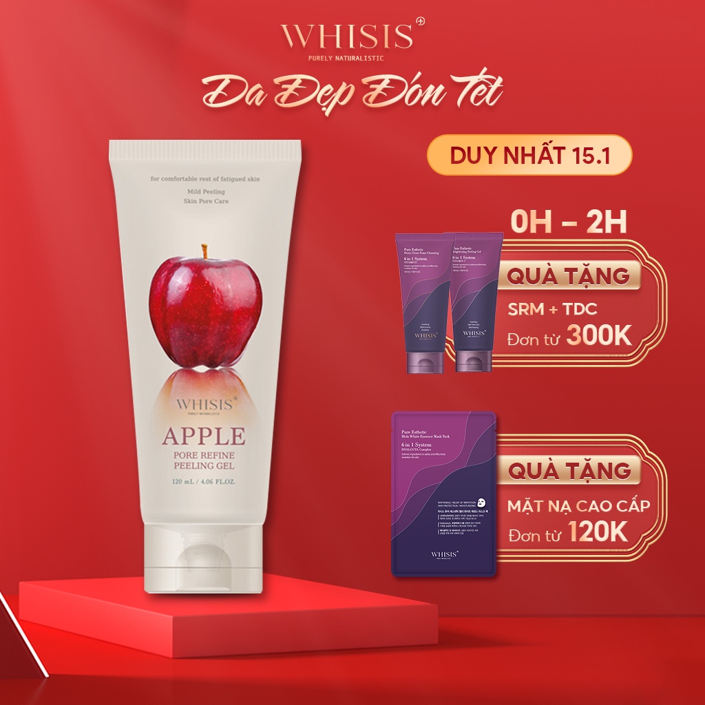 Tẩy Tế Bào Chết Mặt Dạng Gel WHISIS Apple Pore Refine Peeling Gel Thu Nhỏ Lỗ Chân Lông Chiết Xuất Táo Đỏ Lên Men 120ml