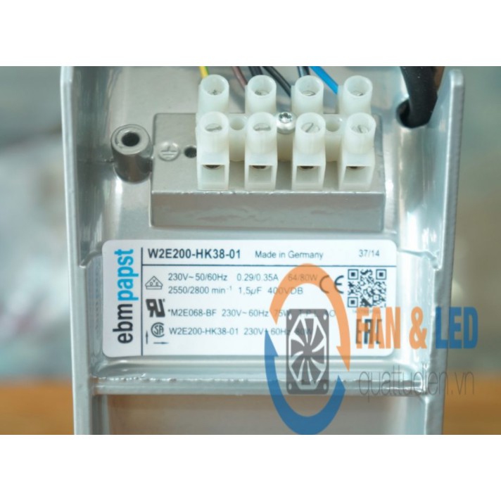 Quạt hút, quạt tản nhiệt cánh sắt chịu nhiệt cao EBM-Papst W2E200-HK38-01, 230VAC, 225mm 22cm 200mm 225x225x80mm