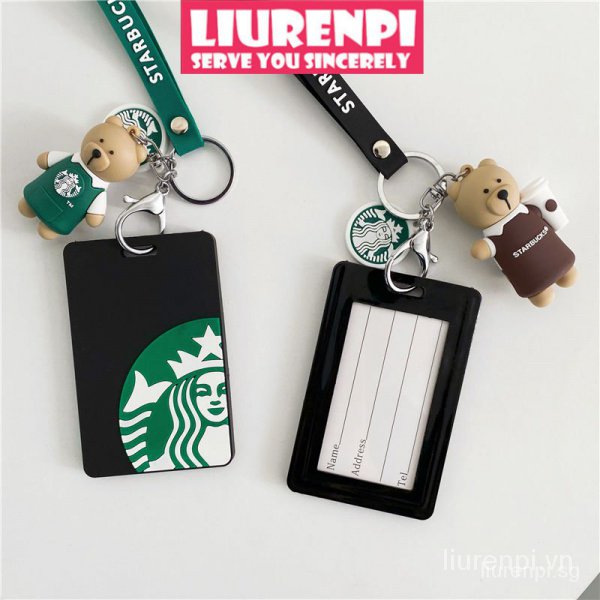 Bao đựng thẻ học sinh/xe bus in hình Starbucks gắn móc khóa kim loại tiện dụng card holder