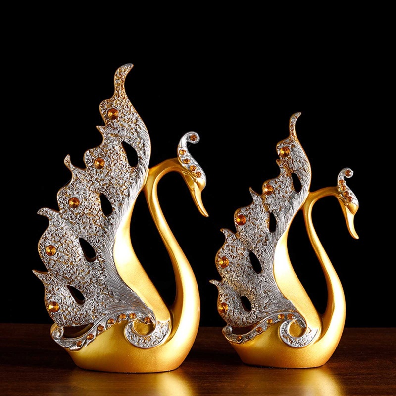 Bộ 2 Tượng Thiên Nga Bằng Nhựa Resin Trang Trí Nhà Cửa / Văn Phòng