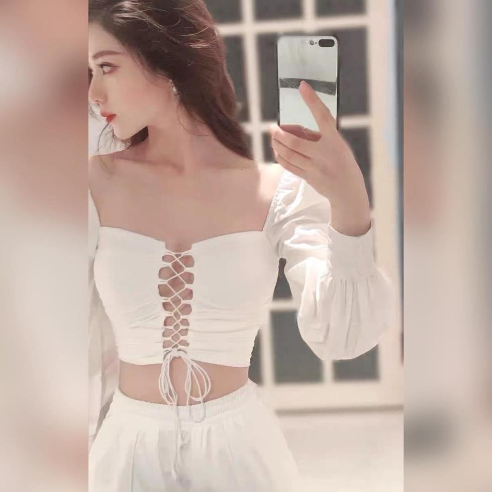 C3  Áo Croptop Đan Dây Tay Dài Daisy