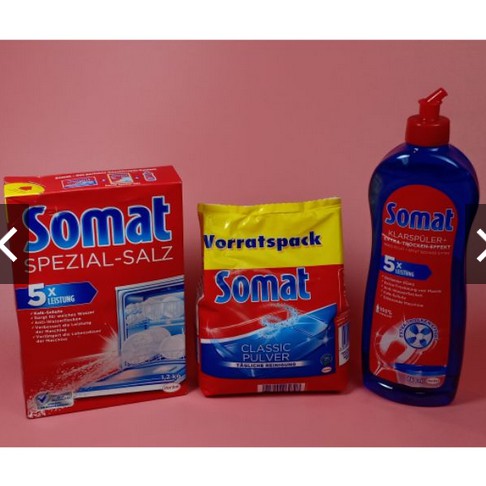 Combo Bột Somat 1,2kg+ Muối Somat 1,2kg+ Nước làm bóng Somat 750ml NK Đức cho máy rửa chén bát (Nk Đức )
