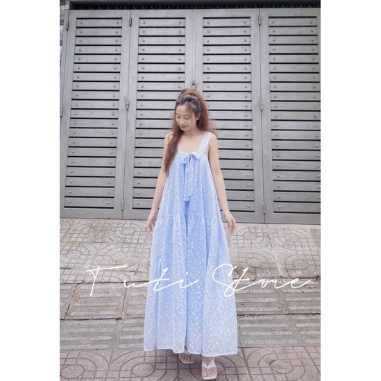 Đầm 2 dây cột nơ tiểu thư MOCHI DRESS xanh dương