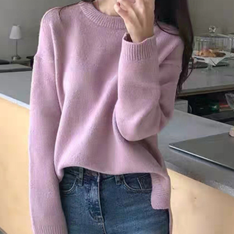 Áo Sweater Cổ Tròn Dáng Rộng Màu Trơn Đơn Giản Phong Cách Hàn Quốc | BigBuy360 - bigbuy360.vn