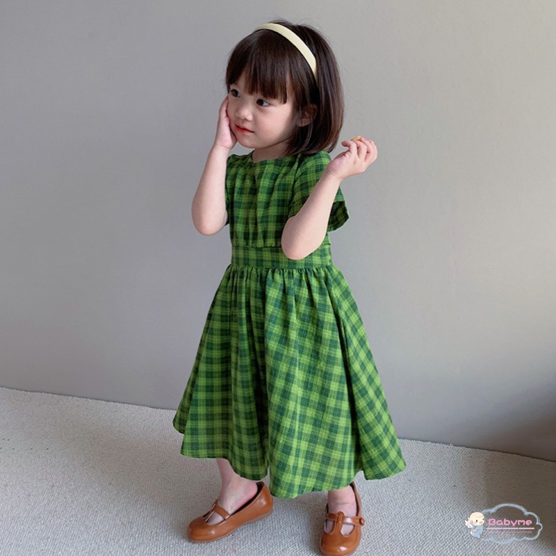 Đầm Công Chúa Dáng Chữ A Tay Ngắn Họa Tiết Kẻ Sọc Đính Nơ Thời Trang Mùa Hè Hàn Quốc Cho Bé Gái