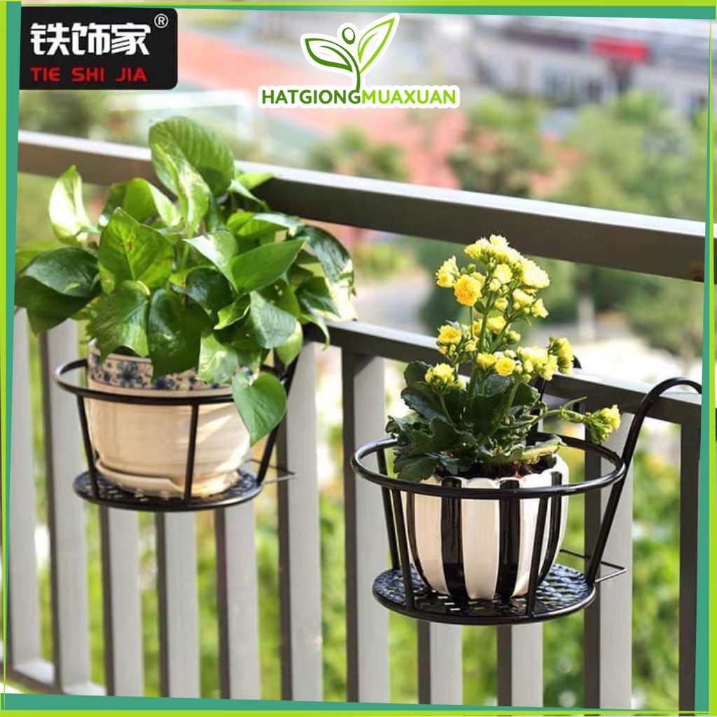 GIỎ SẮT Treo Chậu Hoa Ban Công Hình Tròn - Màu Đen