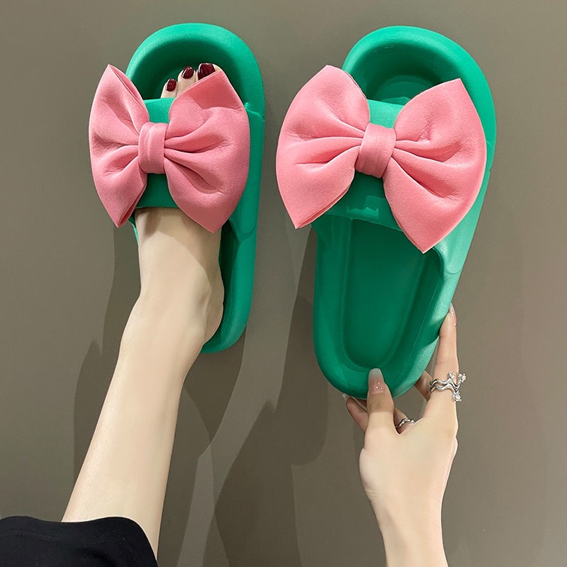 Dép Đi Biển Đế Bằng Chống Trượt Đính Nơ Phong Cách Mới