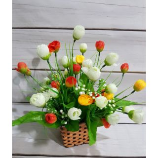 Giỏ hoa lụa_hồng tiểu muội