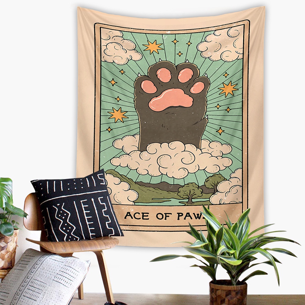 Tấm Thảm Treo Tường Trang Trí In Hình Thẻ Bài Tarot Chân Mèo Phong Cách Bohemian