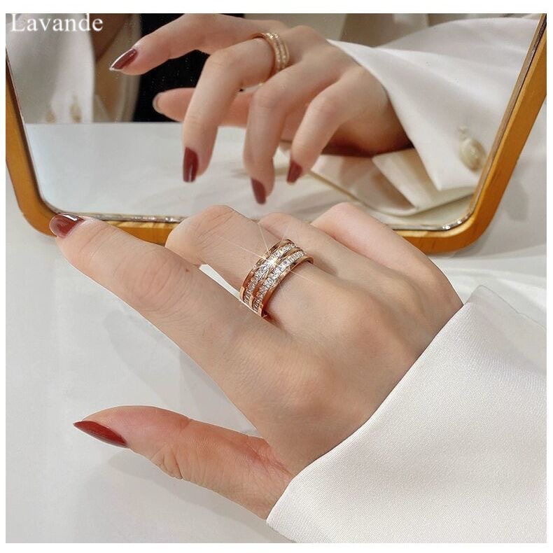 Nhẫn Thép Titan Đính Đá zircon Tinh Tế Phong Cách Hàn Quốc ussr