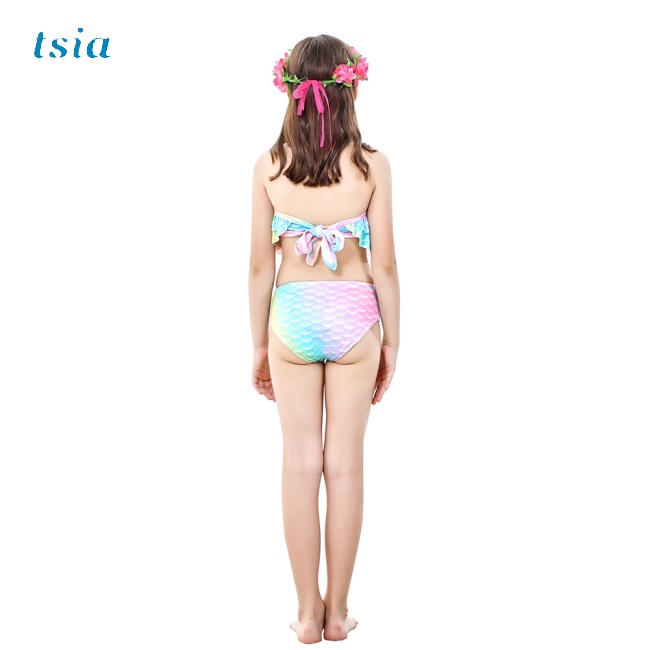 Bộ Đồ Bơi 3 Món Gồm Áo Croptop Hai Dây Và Quần Lót Màu Sắc Gradient Dành Cho Bé Gái 3-12 Tuổi