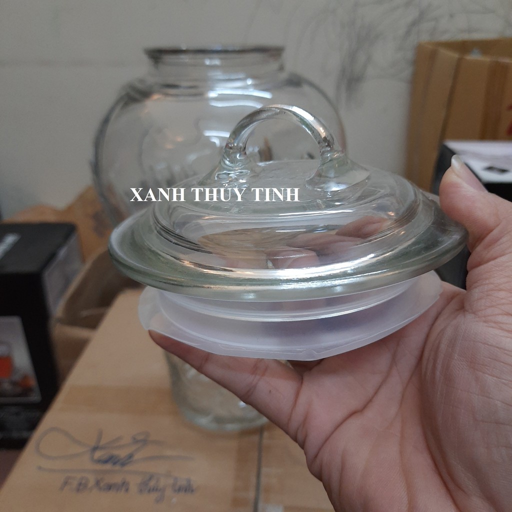 Bình thủy tinh họa tiết LẠC ĐÀ ngâm sâm, nấm, hoa quả trong veo - 10 lít