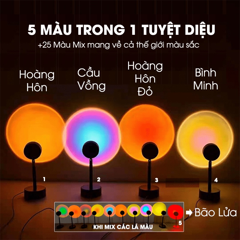 Đèn chiếu Hoàng hôn, bình minh, cầu vồng 5 mầu trong 1