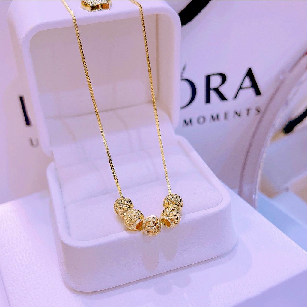 Dây chuyền bạc nữ PANSY mặt 5 khối cầu kim tiền - Vòng cổ bạc xi vàng cao cấp