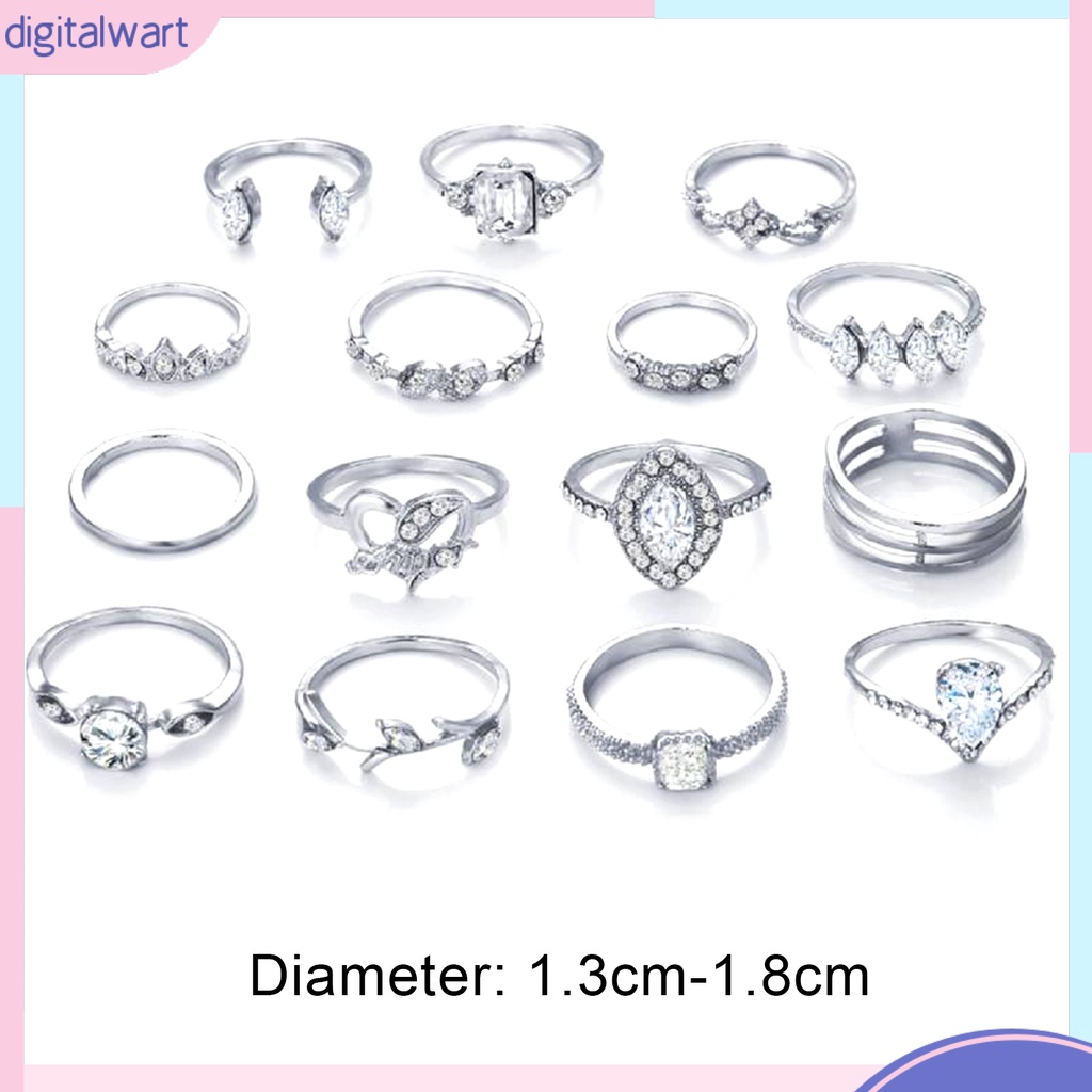 Set 15 Nhẫn Hợp Kim Đính Đá Phong Cách Bohemian Thời Trang Cho Nữ